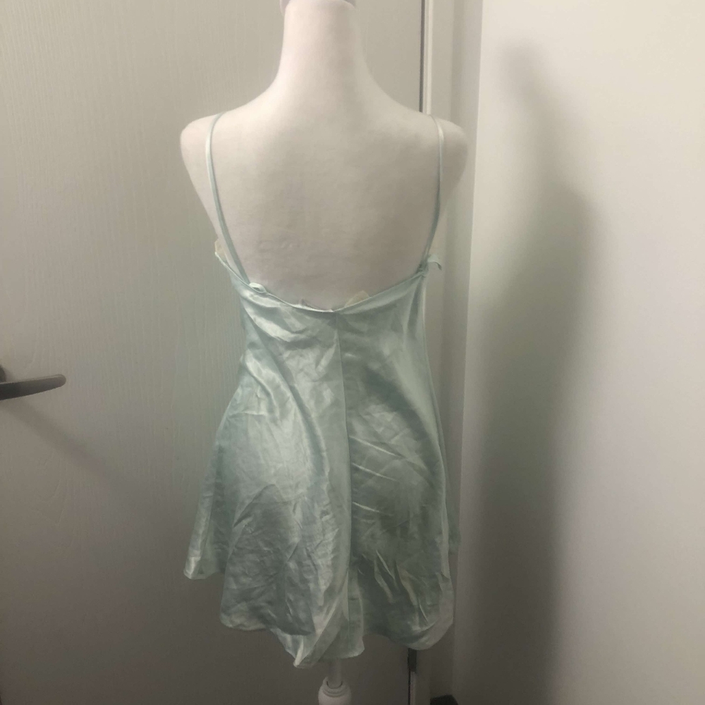 Vintage Etienne 90s Y2k Lace Floral Applique Slip Mini Dress - Picture 2 of 4